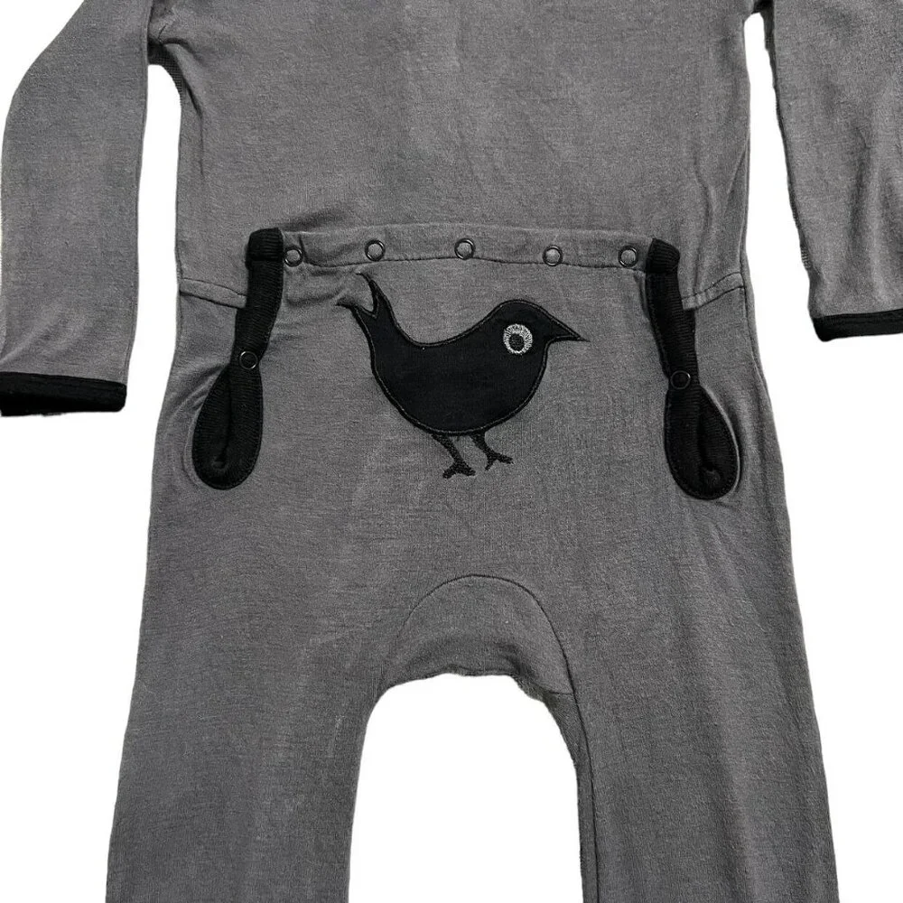 Kickee Pants 12-18m Bamboo Stone Bird Appliqué Coverall Sleeper